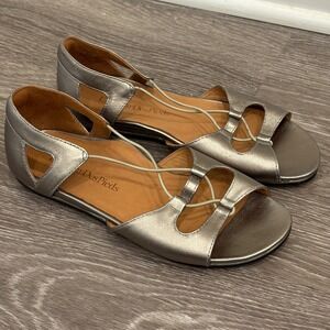 L'Amour Des Pieds Darron Pewter Metallic Leather Gladiator Sandals 6.5 Coastal